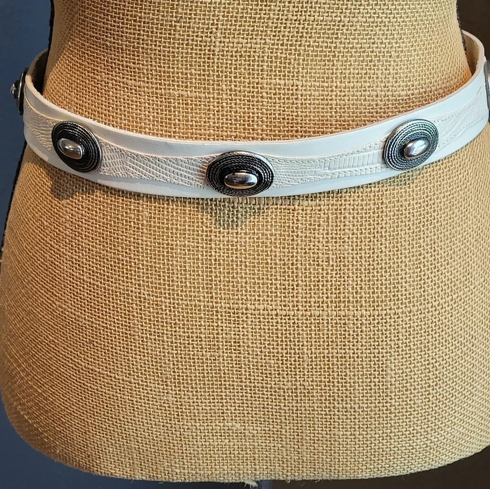 Bijoux Medici Ivory Leather Reptile Accent Sterling Silver Medallions Large Belt